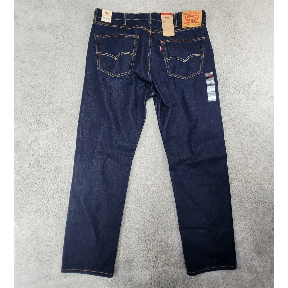 Levi's 505‎ Regular Fit Jeans Mens Size W38 L32 Dark Wash Denim Straight Leg NWT